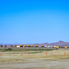 Construction vehicles at the site of the Foxtail Flats solar energy project in New Mexico