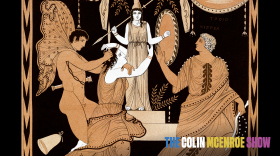 19th Century Greek Vase Illustration of Cassandra with Apollo and Minerva .