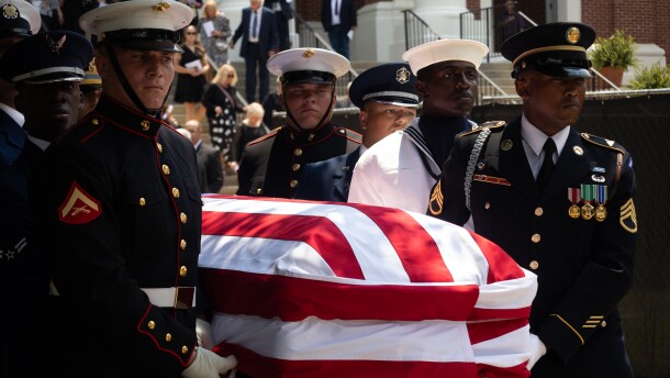 Lindsey Graham's casket is transported following a church service at First Baptist Church in Columbia. The casket was later taken to Pickens County for a burial.