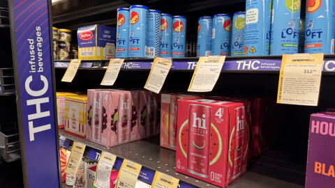 THC-infused drinks are for sale at a Total Wine and More liquor store in Kansas City, Missouri. A federal ban will make hemp-derived products like these illegal beginning in December.