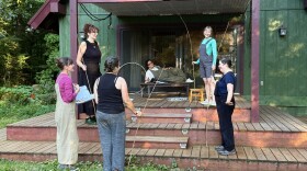 The cast of "The Wanting Forest" rehearses with Founder and Artistic Director Aili Huber at Silk Moth Stage.