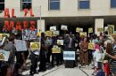 Genesis Robinson from Equal Ground speaks as a crowd protesting mid-decade redistricting gathers outside the Florida Capitol where lawmakers convened inside in a special session on the matter on April 28, 2026.
