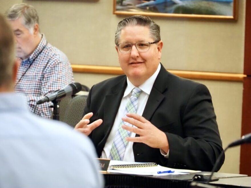 Oklahoma Statewide Charter School Board chairperson Brian Shellem speaks at a board meeting Sept. 9, 2024, at the Oklahoma History Center in Oklahoma City.