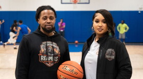 Co-owners Chaniah Martino and Howard Jeffries attend their team's practice. Men's basketball team Rochester Reapers practice October 22, 2026 at the Boys and Girls Club gym. The Reapers are a new woman-owned team that is part of the American Basketball Association (ABA) League.