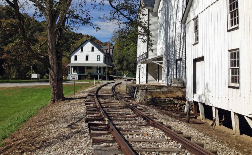 A portion of what was once the Maryland & Pennsylvania Railroad curves around a former sawmill in York County. (Courtesy of the Maryland & Pennsylvania Railroad Preservation Society)