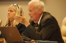 Michelle Dombrosky of Olathe and Jim Porter of Fredonia, pictured here at a July 2025 state board meeting in Topeka, are among five Republicans on the Kansas Board of Education choosing not to seek reelection this fall. Fourteen candidates will compete in the August primary for GOP and Democratic nominations leading to the November general election.