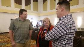 Greene County Republican Central Committee Chair Danette Proctor visits with attendees of a watch party in 2022.