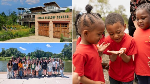 (Clockwise from top left) The UEC's Riverside Park branch, students on a field trip and the 2026 summer seasonal staff.