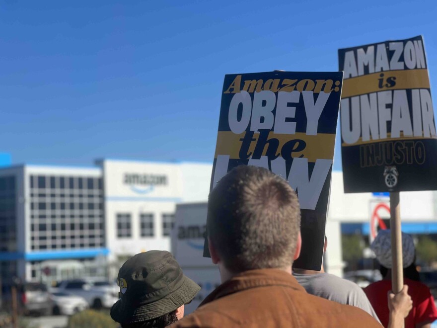 Workers at an Amazon warehouse in Riverside walked off the job early Tuesday morning over what they say are unfair labor practices.