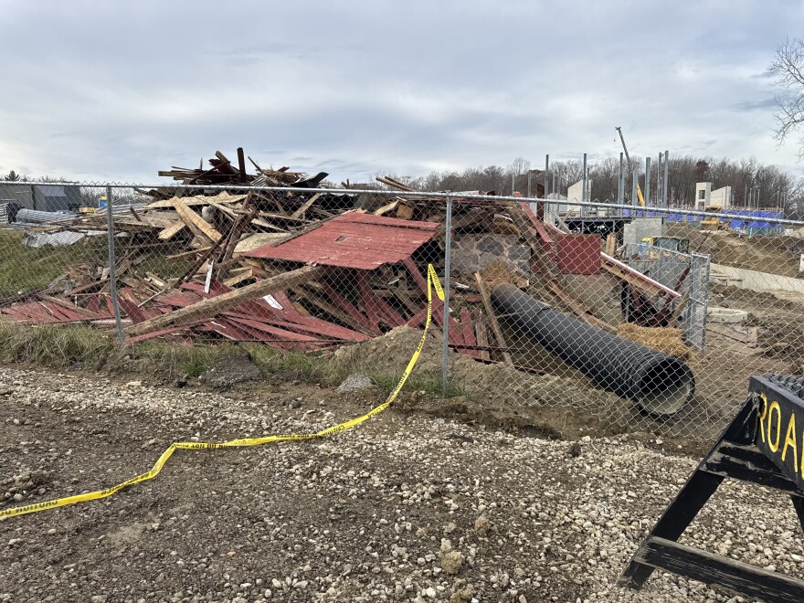 A pile of rubble stands where the historic Naragon Barn had stood for over 100 years on the land that became Potato Creek State Park in the early 1970s. Just a week earlier, the Indiana Department of Natural Resources had told WVPE they had no timeline for the demolition. The agency did not inform community members who had been trying to save the barn that they were carrying out the demolition this past weekend.