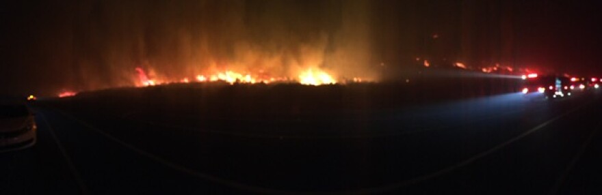 A sea of flames along Highway 101 between Ventura and Santa Barbara