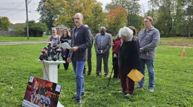 Clean Air Coalition Executive Director and Niagara Falls native Chris Murawski, front, describes his concerns with possible toxic chemicals seeping into the areas around Love Canal.