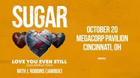 The band SUGAR's logo is pictured with patched up hearts.