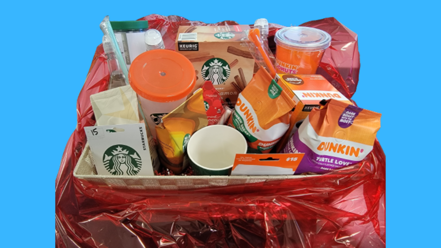 a gift basket made up of student-donated items