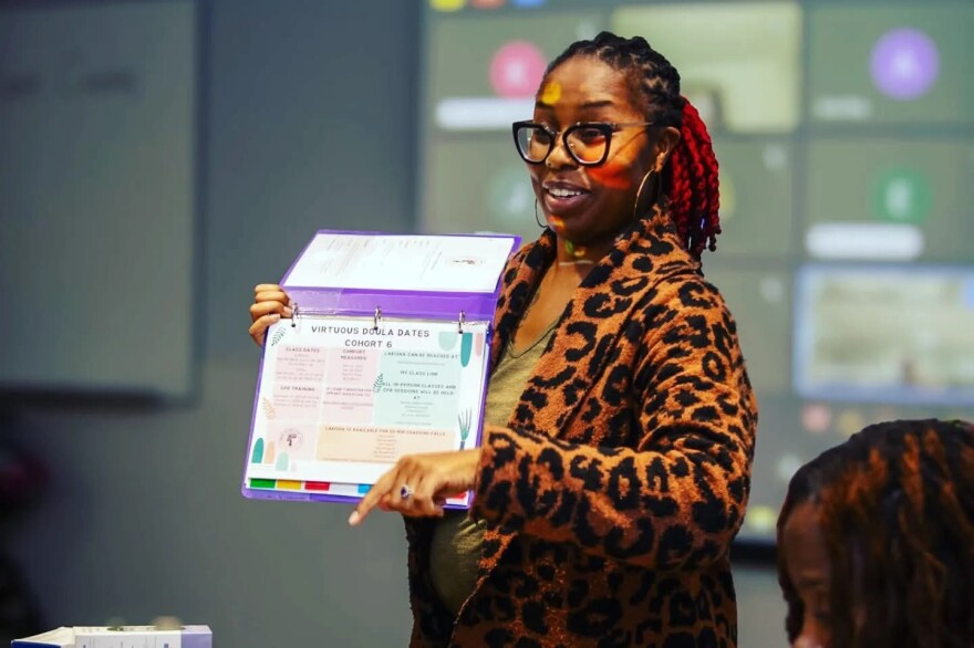 Doula and founder of Virtuous Doula Training Academy LaKisha Redditt leads a training session for new doulas.