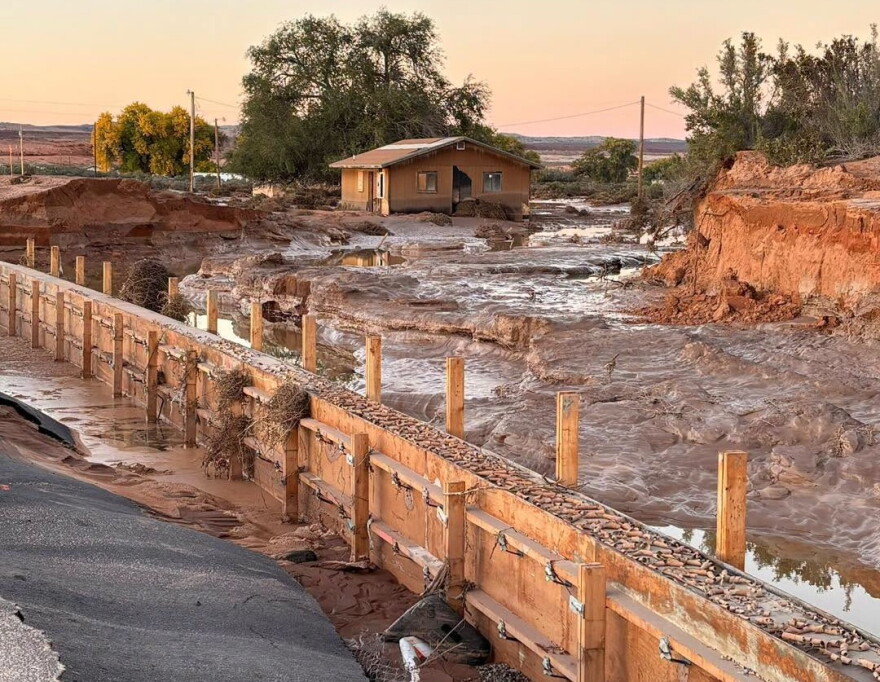 A home was inundated by mud and water in the Navajo Nation community of Dennehotso following region-wide heavy rain and flooding during the week of Oct. 19, 2026.