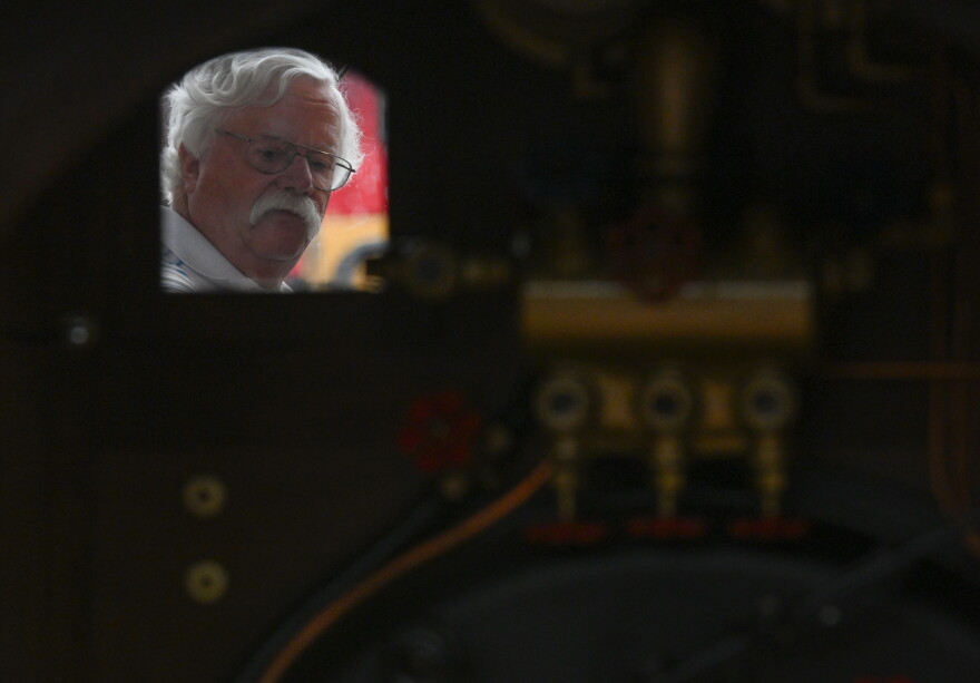 Dan Hryhorcoff is seen through the window of the replica Union Pacific 119.