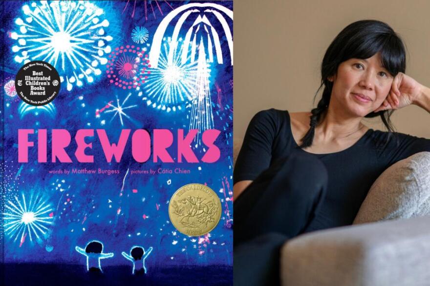 The cover of "Fireworks" beside author Cátia Chien. (Courtesy of Michael Belcher)