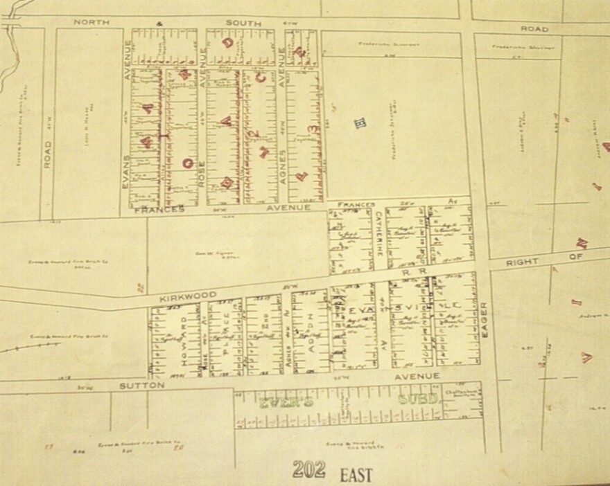 Map of Evans-Howard Place neighborhood in Brentwood.