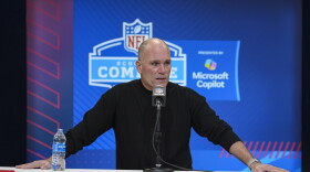 Baltimore Ravens general manager Eric DeCosta speaks during a press conference at the NFL football scouting combine in Indianapolis, Tuesday, Feb. 25, 2025. (AP Photo/Michael Conroy)