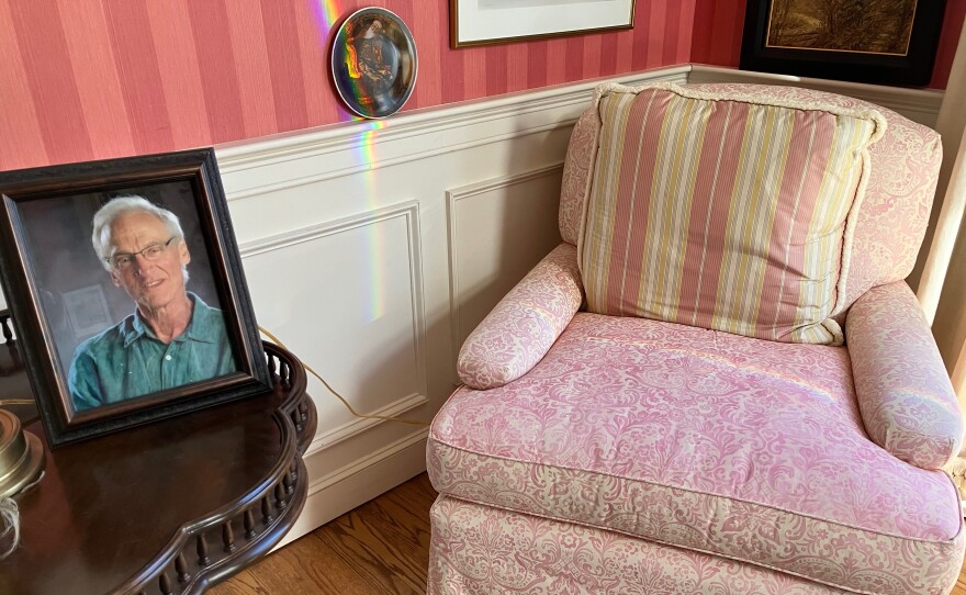 A photograph of Phil Saviano in the room where he met with investigators from the Massachusetts attorney general's office, when he was in hospice in 2021. The office was investigating child sexual abuse at the Worcester Diocese, where Saviano had been abused. The results of the investigation have not been made public. 
