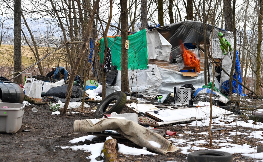 A homeless camp near the Wyoming Valley Levee in Edwardsville