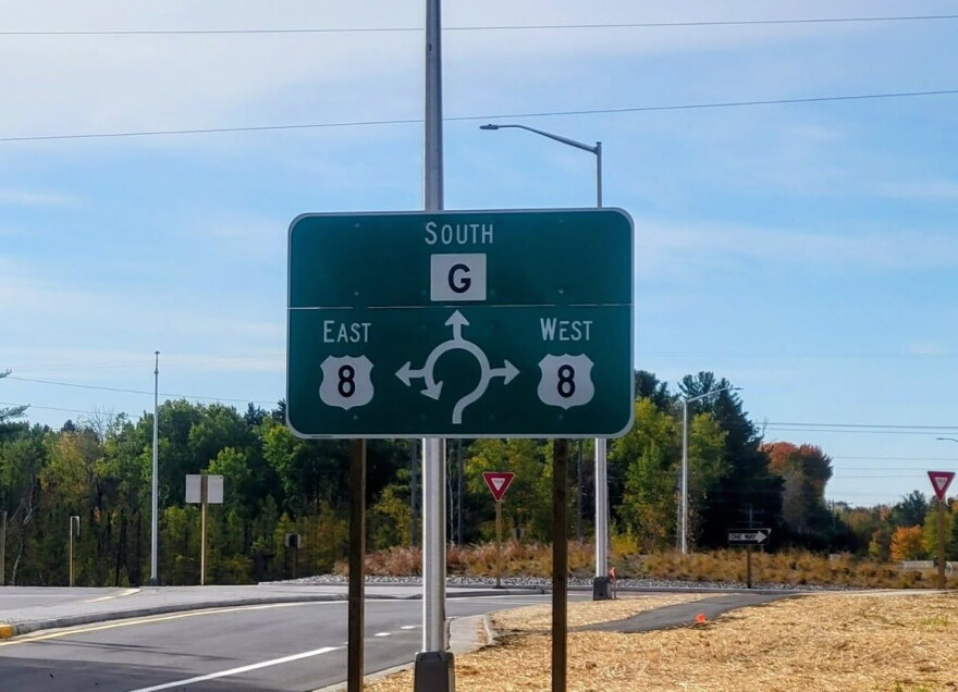 New roundabout at the intersection of Highway 8 and County Highway G