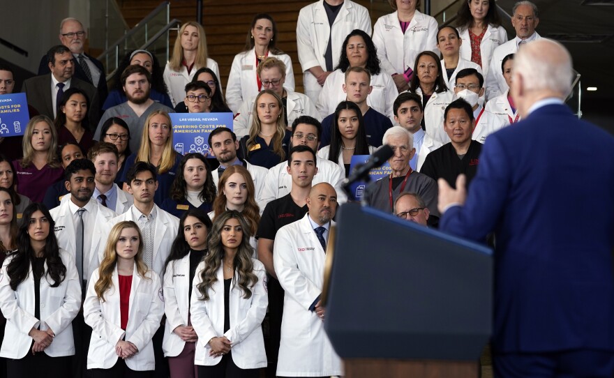 President Joe Biden speaks about health care and prescription drug costs at the University of Nevada, Las Vegas, Wednesday, March 15, 2023, in Las Vegas.