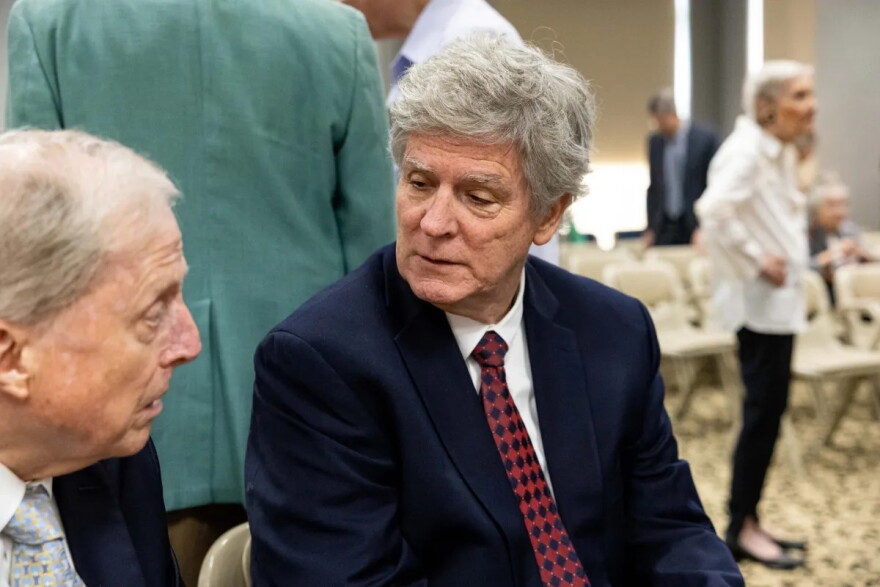 Bert Richardson attends a voter rally event for Sen. John Cornyn at the Towers on Park Lane on the first day of early voting for the runoff election on May 18, 2026.