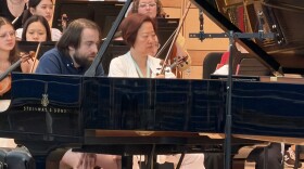 Trifonov in rehearsal at Aspen, with concertmaster Bing Wang.