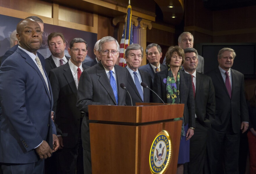 Senate Majority Leader Mitch McConnell, R-Ky., speaks at the press conference after the Senate vote of the tax overhaul bill on Dec. 20, 2017 in Washington.
(Tasos Katopodis/Getty Images)