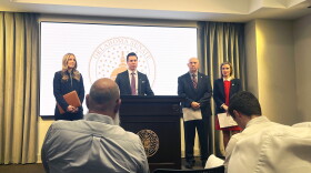 From left to right, Republican Senators Ally Seifried, Adam Pugh, Dewayne Pemberton and Kristen Thompson stand ready to talk about their education priorities for the 2024 legislative session, Jan. 31, 2024, in a press room at the Oklahoma State Capitol. All four senators are members of the Senate Education Committee.