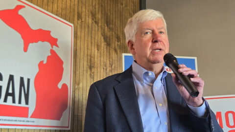 Republican former Gov. Rick Snyder speaks at an event in West Michigan on October 28, 2026
