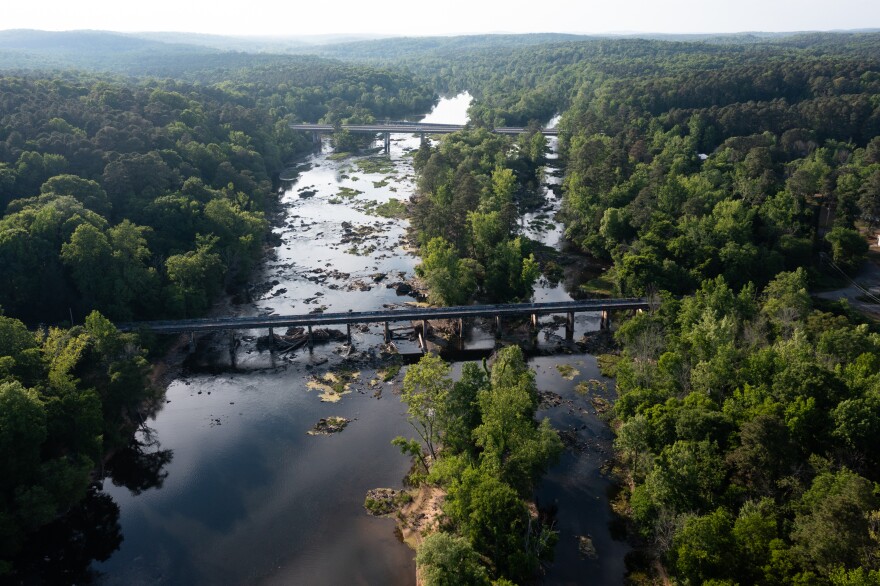 The Haw River in Bynum, N.C on April 29, 2026. The Haw River is a tributary of the Cape Fear River, meaning water from the Haw eventually flows down into the Cape Fear.