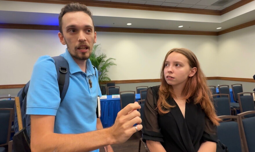 FGCU students Connor Plonka and Kaili Taylor spoke in opposition to the amendment.