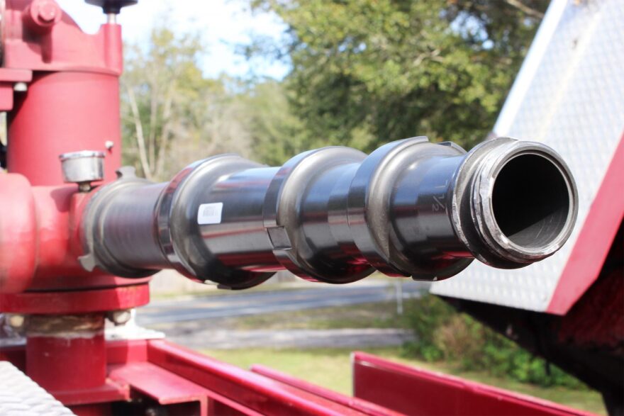 Sitting atop the truck, the deck gun is one of a few features this engine has that the department’s old truck did not. A deck gun allows for more accuracy when fighting fires. (Kathleen Frost/WUFT News)