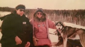 Dave Allen and his wife Jolene with one of his dogs. Allen ran the Iditarod in1991, the same year he moved to Kodiak Island. (Photo courtesy Dave Allen)