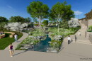 artist rendering of walkways and stairs and a creek