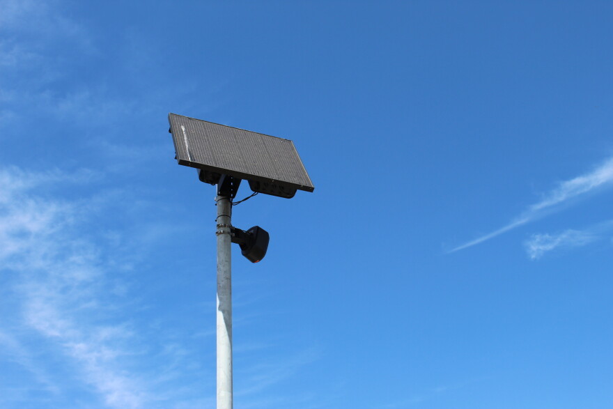A Flock camera operated by the Butte County Sheriff's Office on River Road and Highway 32 outside Chico, California on Wednesday, Aug. 12, 2026.