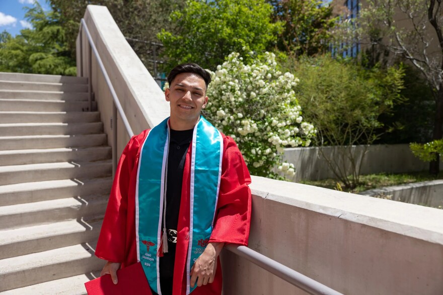Alec Montoya poses for a photo in his graduation cap and gown. Montoya graduated from the UNM College of Nursing in 2023 and worked as a pediatric emergency nurse for nearly three years. He died from a hit-and-run crash in Albuquerque on Oct. 9., 2025.