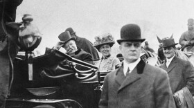 U.S. President William H. Taft and Mrs. Taft sit in a car en route to the White House in this undated file photo from the Library of Congress.