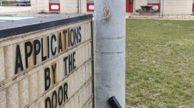 A sign outside of the Mexico, Indiana, Fire Department Training Center invites people to apply to work as firefighters.