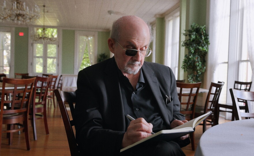 Author Salman Rushdie at the Chautauqua Institution, the same place where he was attacked in 2022.