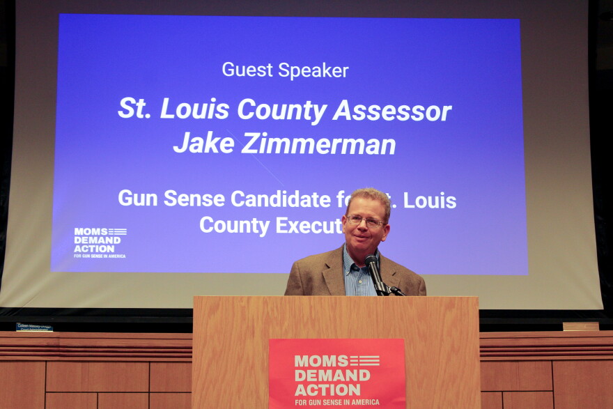 St. Louis County Assessor Jake Zimmerman speaks at a Moms Demand Action event on Oct. 14. Zimmerman, a Democrat, faces Republican County Councilman Dennis Hancock in the Nov. 3 general election.