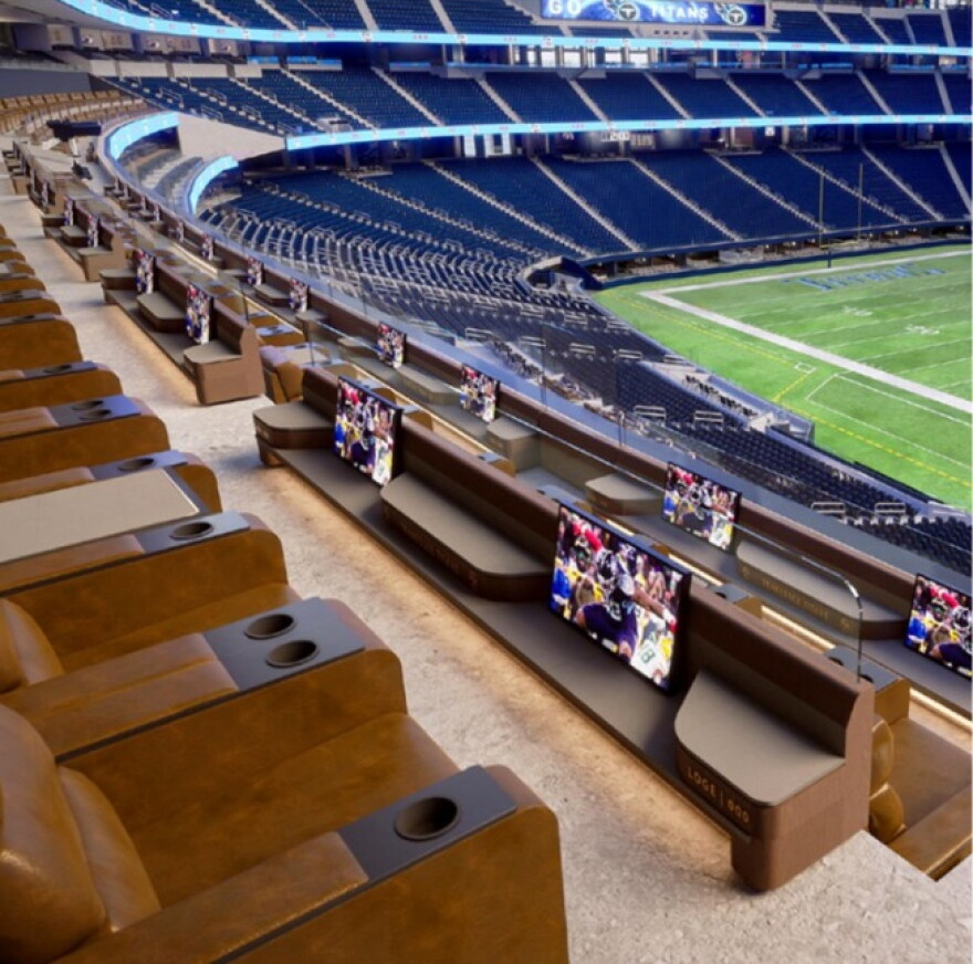 An image of a potential group seating option in a survey on premium seating in a new Hammond stadium that the Chicago Bears are asking South Bend Regional Chamber members to take.