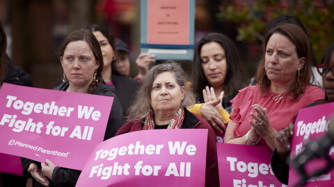 Public officials and members of Planned Parenthood at a 2022 press conference about the overturning of Roe v. Wade.