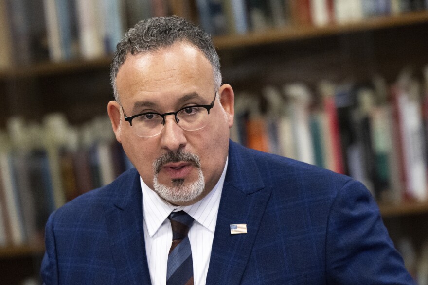 U.S. Secretary of Education Miguel Cardona spoke to Ivy Tech students about their experiences Wednesday.