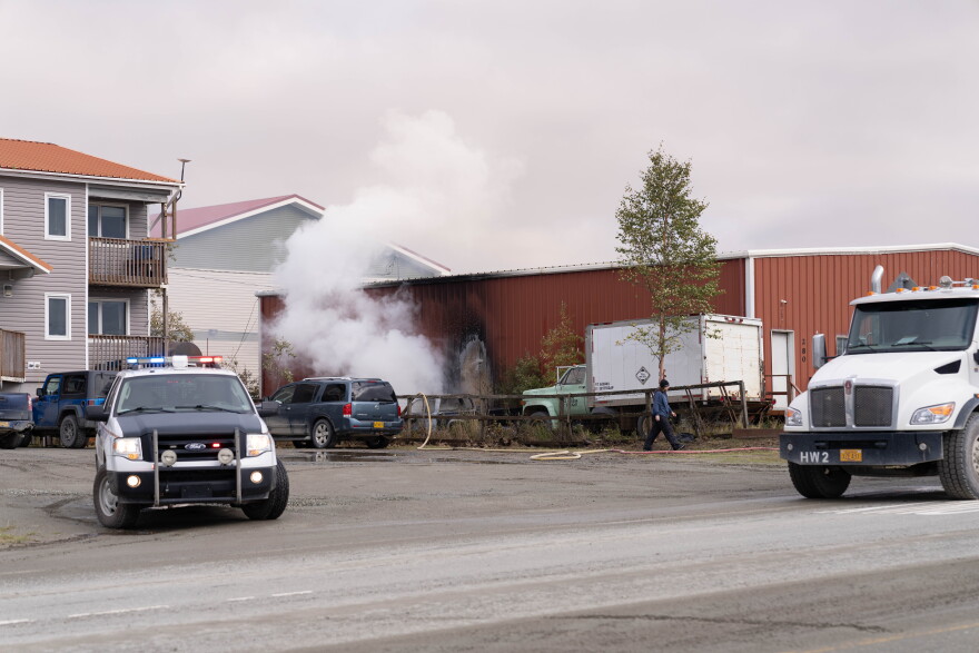 Firefighters respond to a vehicle and structure fire on 3rd Ave. near Watson's Corner in Bethel on Sept. 12, 2026.