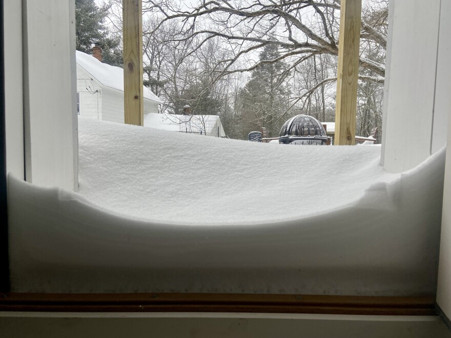 Snow covers a doorway the morning after Winter Storm Fern hit in Sullivan County.