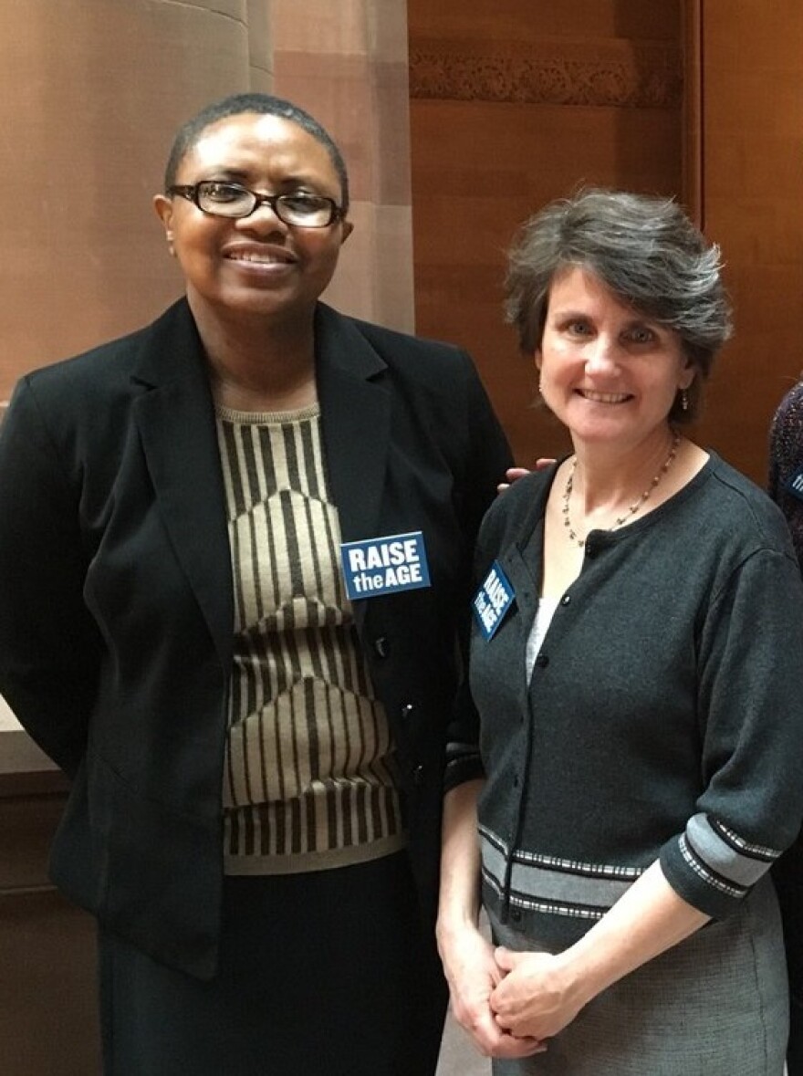 Reverend Marilyn Cunningham (left) stands with the Director of Advocacy with the Children's Agenda, Bridget Hurley (right).